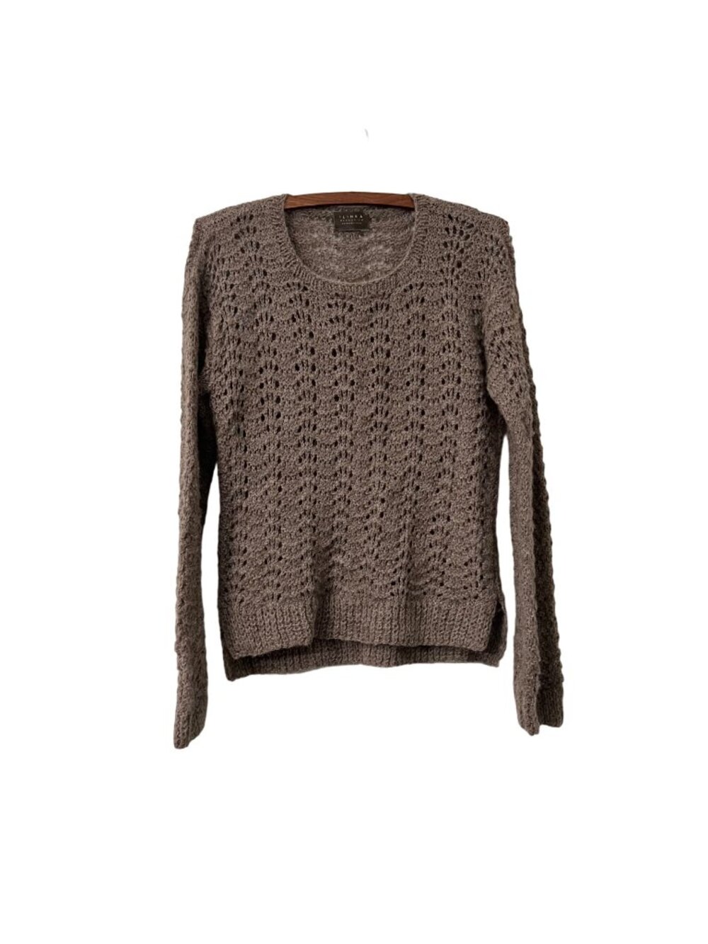 Ilinka Mergudich Taupe Chile Alpaca Open Knit Boho Pullover Sweater Size Small